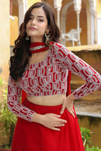 Red Georgette Lehenga Choli For Indian & Pakistani Wedding Festival - Thread & Sequins Embroidery Work