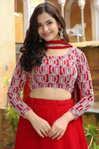 Red Georgette Lehenga Choli For Indian & Pakistani Wedding Festival - Thread & Sequins Embroidery Work