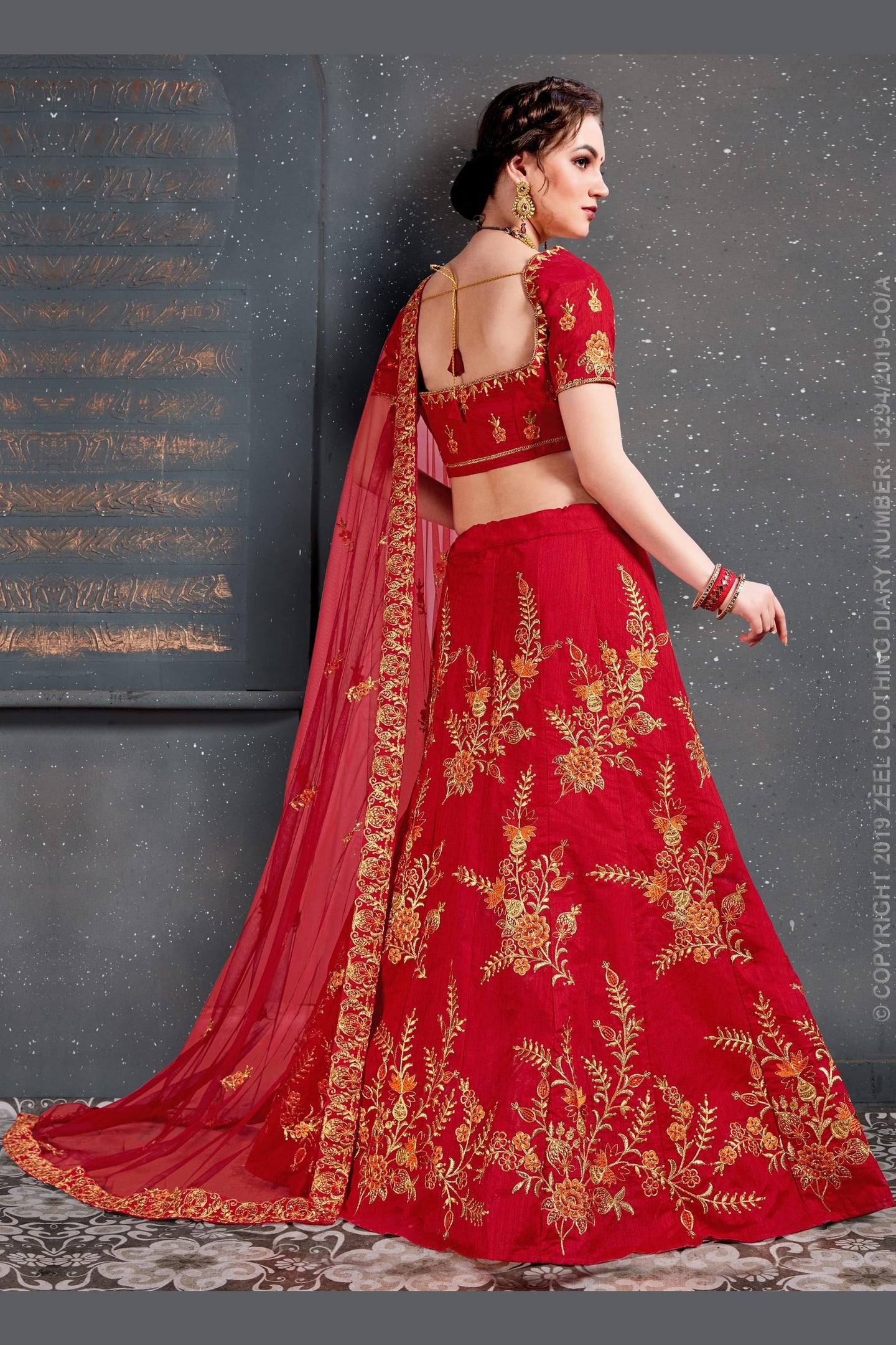 Red Velvet Lehenga Choli For Indian & Pakistani Wedding Festival - Dori Work, Zari Work, Sequence Embroidery Work