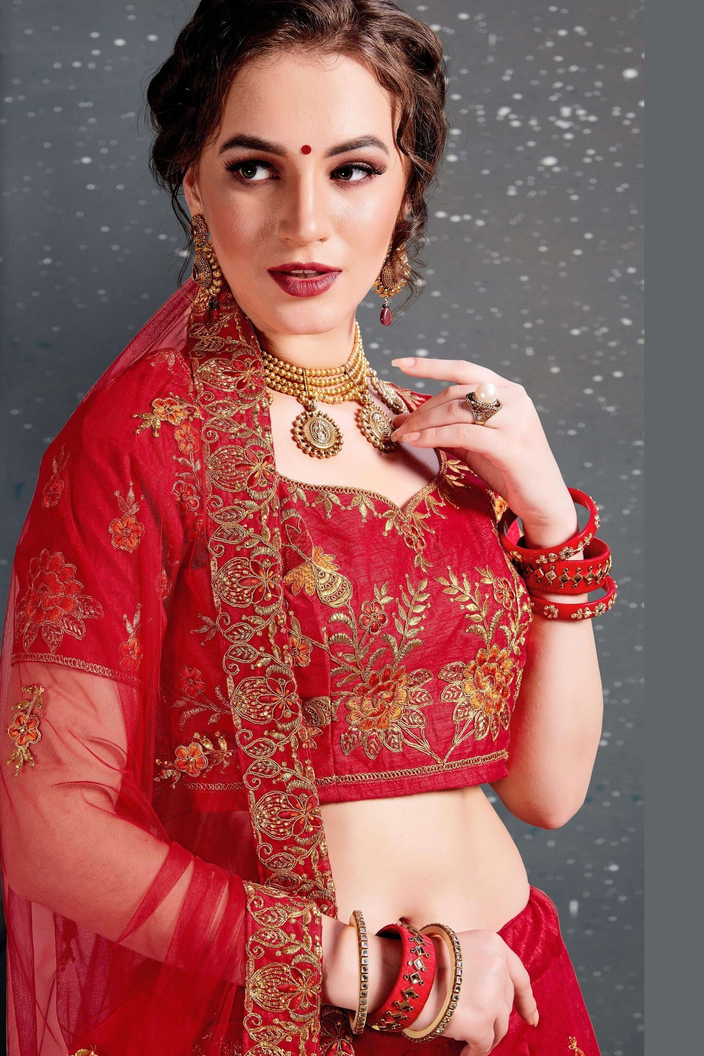 Red Velvet Lehenga Choli For Indian & Pakistani Wedding Festival - Dori Work, Zari Work, Sequence Embroidery Work