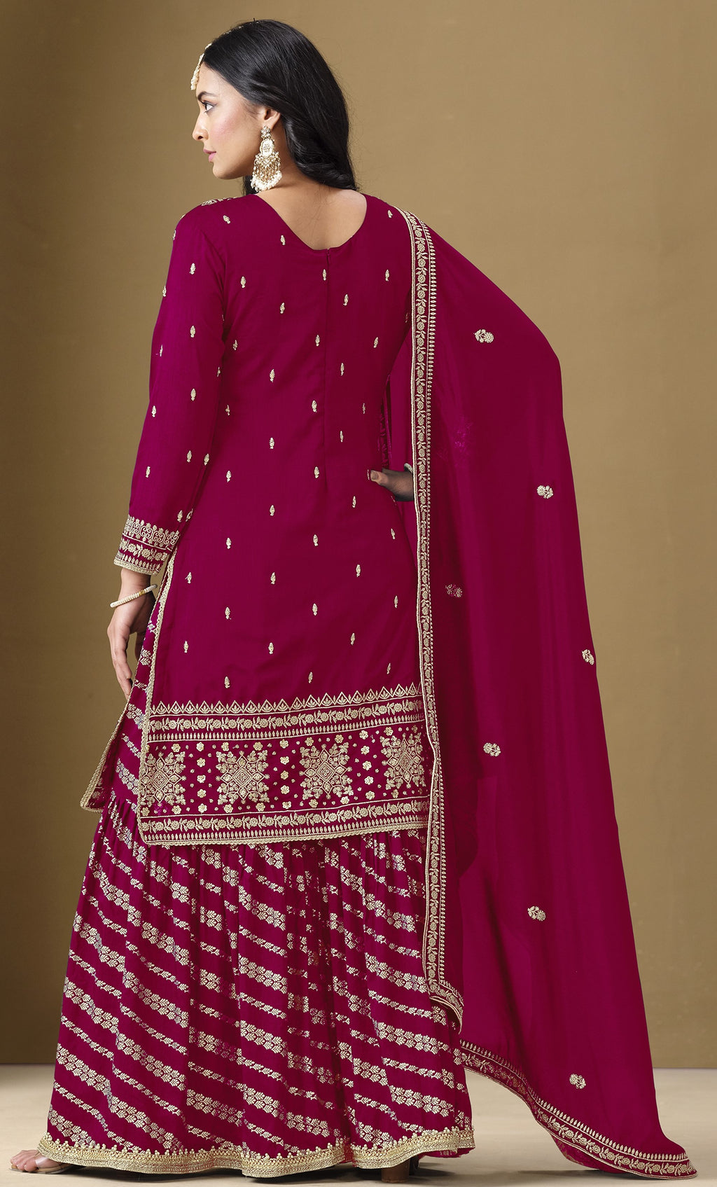 Red Maroon Art Silk Sharara Suit For Women Indian Festivals & Weddings - Embroidery Work