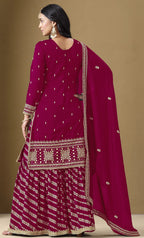 Red Maroon Art Silk Sharara Suit For Women Indian Festivals & Weddings - Embroidery Work