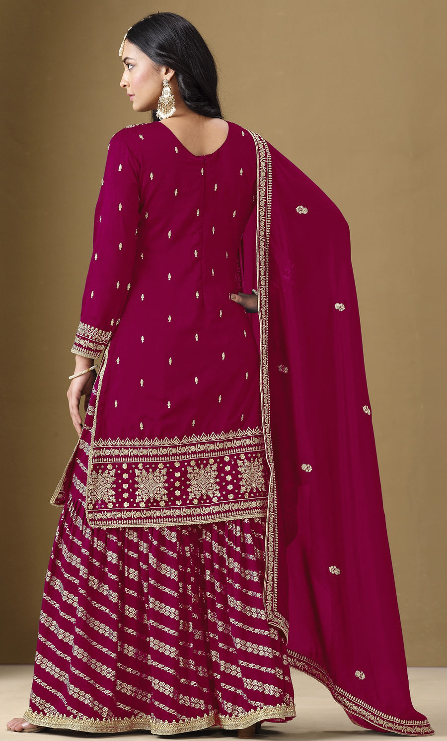 Red Maroon Art Silk Sharara Suit For Women Indian Festivals & Weddings - Embroidery Work