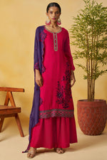 Red Organza Sharara Suit For Indian & Pakistani Wedding Festival - Thread Embroidery Work