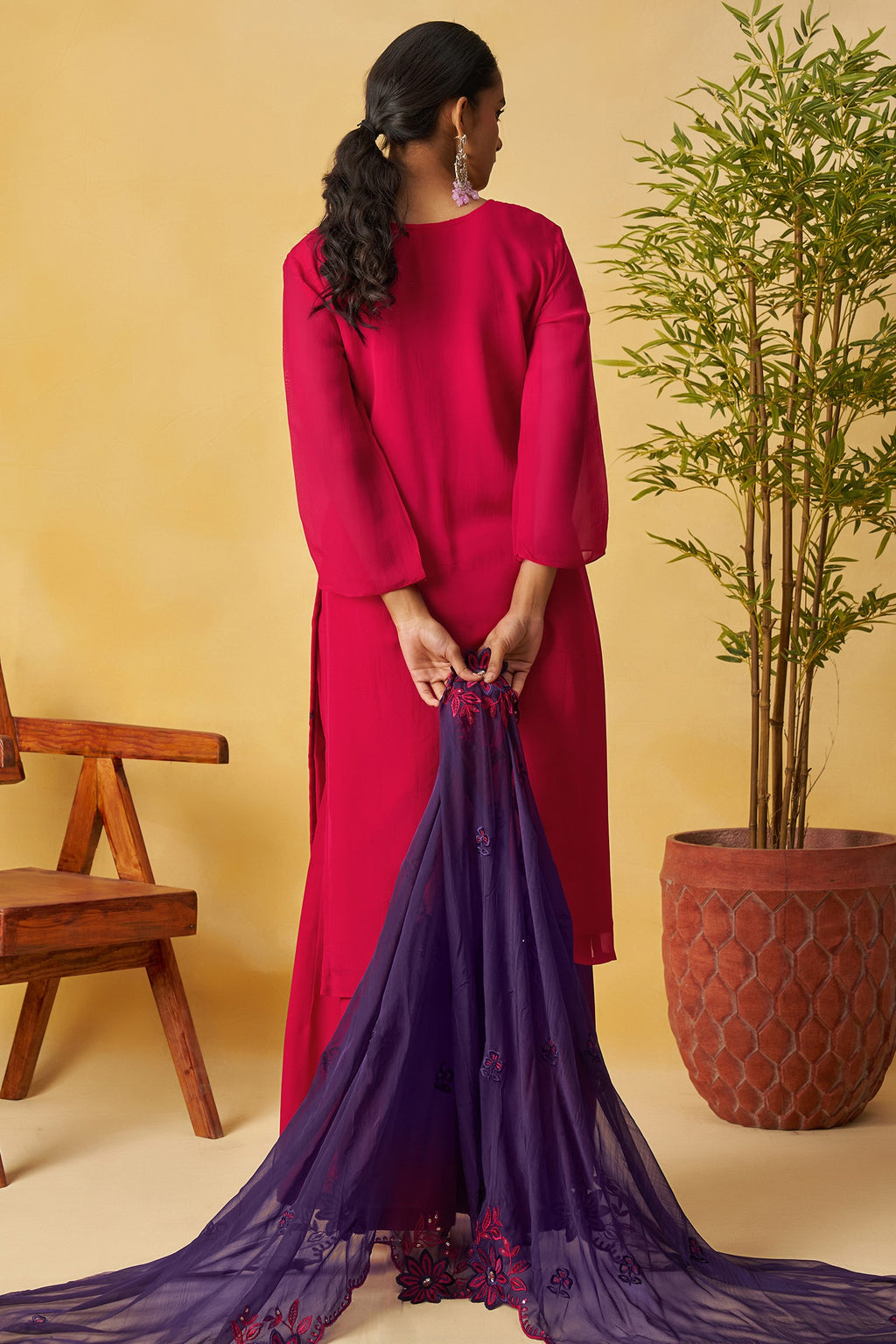 Red Organza Sharara Suit For Indian & Pakistani Wedding Festival - Thread Embroidery Work