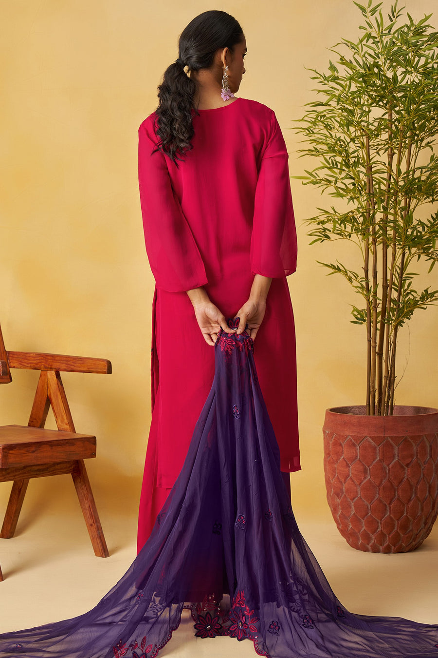 Red Organza Sharara Suit For Indian & Pakistani Wedding Festival - Thread Embroidery Work