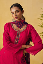Red Organza Sharara Suit For Indian & Pakistani Wedding Festival - Thread Embroidery Work