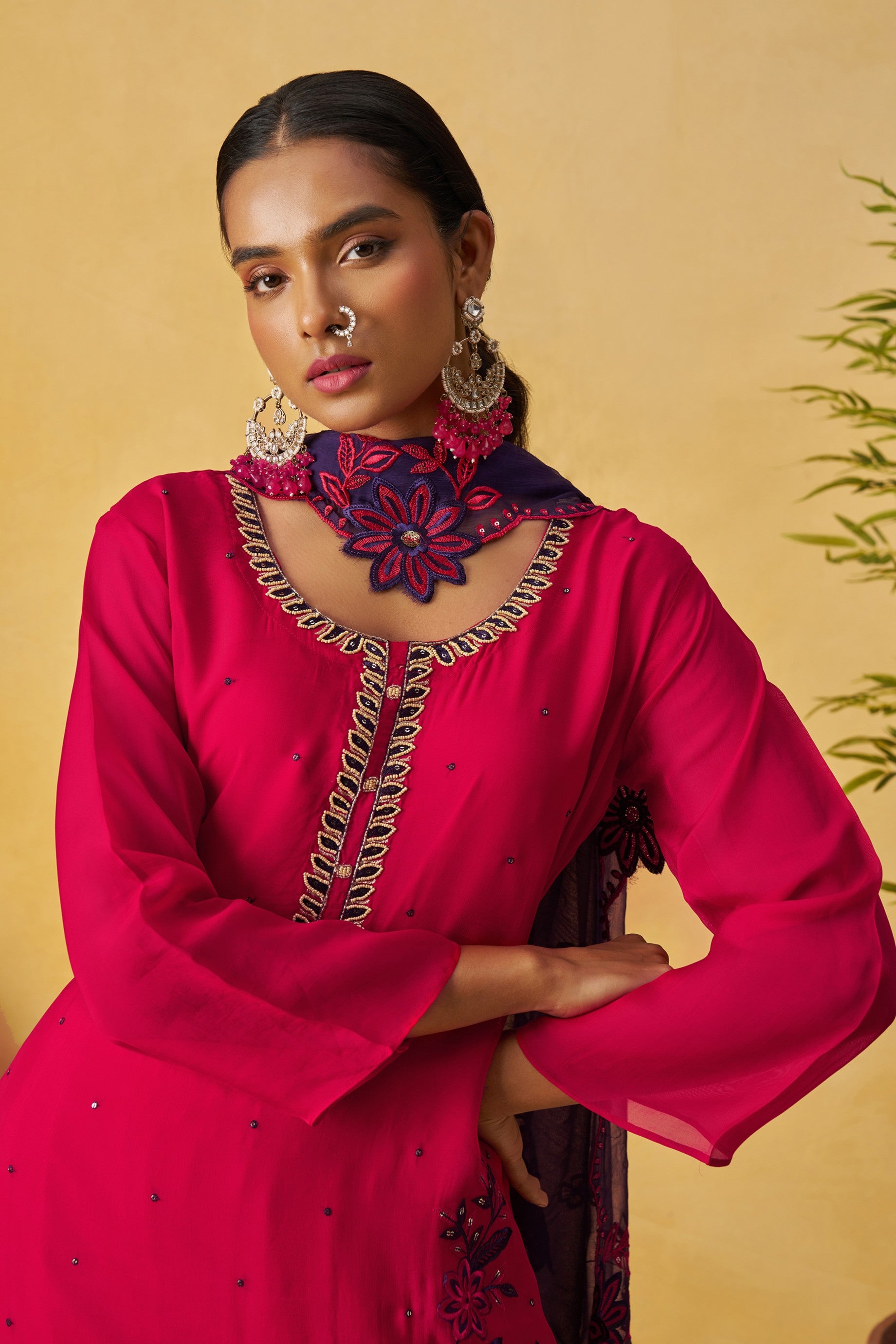 Red Organza Sharara Suit For Indian & Pakistani Wedding Festival - Thread Embroidery Work