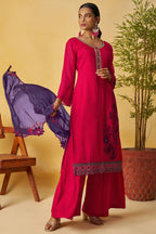 Red Organza Sharara Suit For Indian & Pakistani Wedding Festival - Thread Embroidery Work