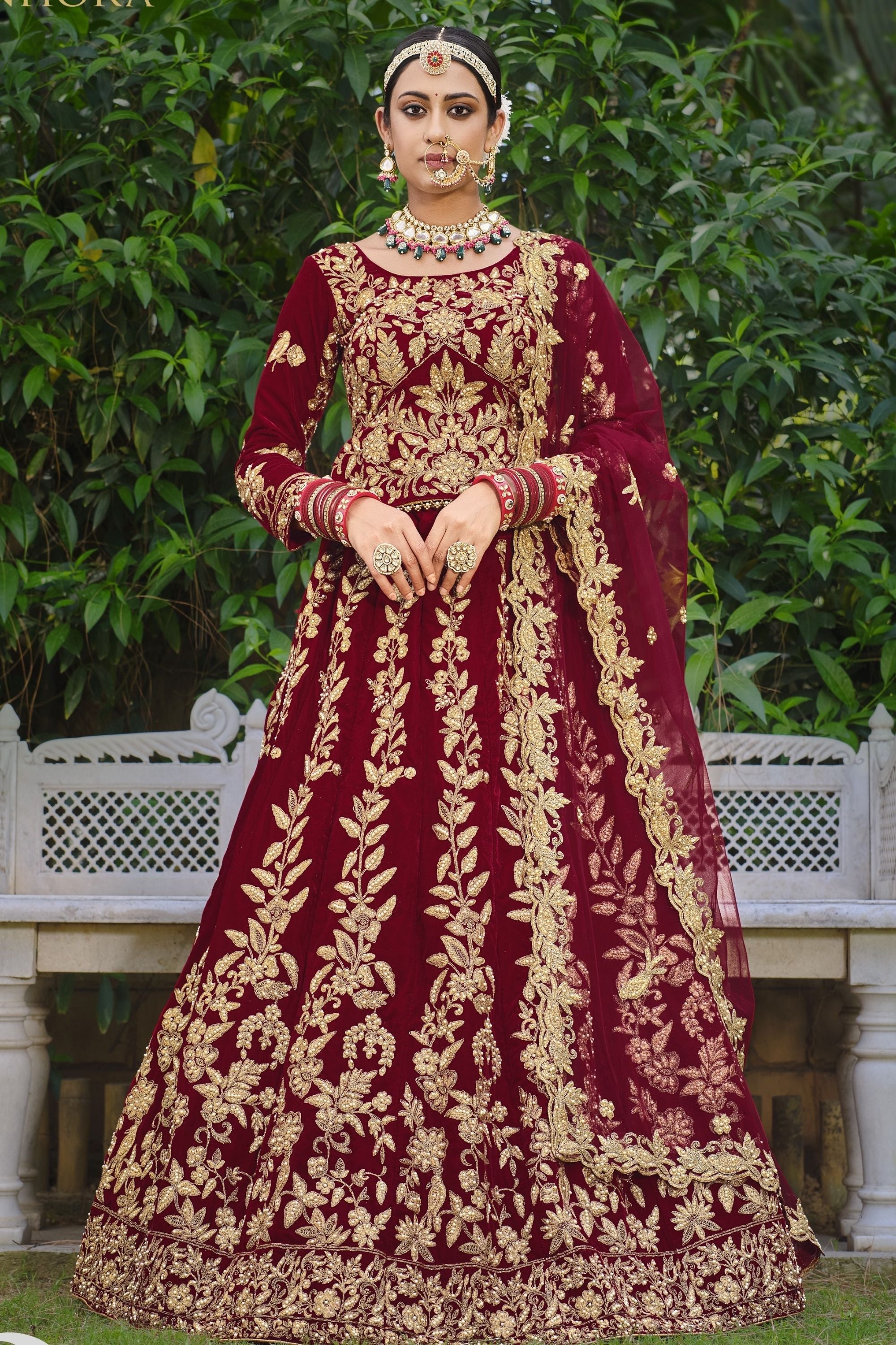 Wedding Wear Embroidery Ladies Red Velvet Lehenga Choli at Rs 1700 in Surat