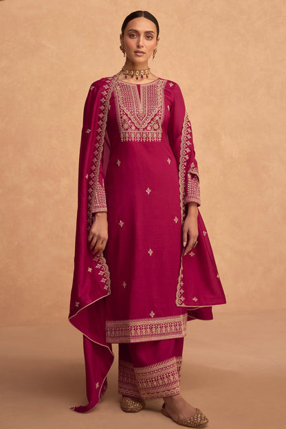 Pink Silk Pakistani Salwar Kameez Suit For Indian Festivals & Weddings - Thread Embroidery Work