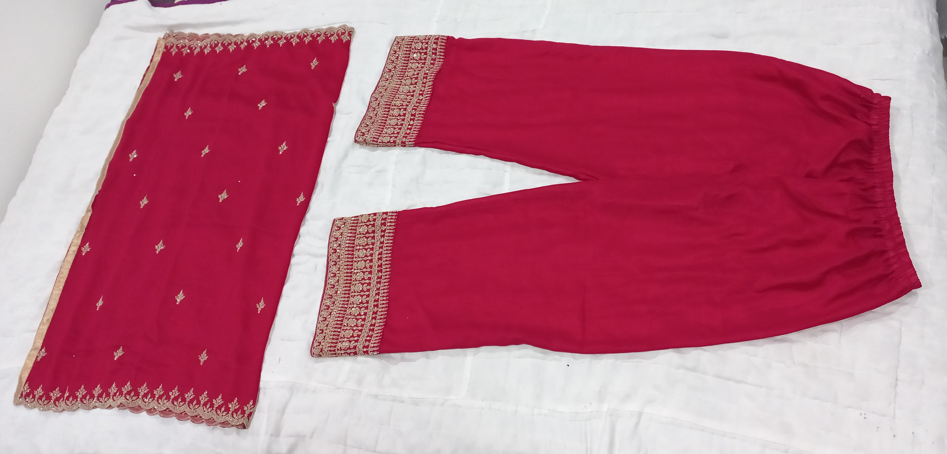 Red Silk Pakistani Salwar Kameez Suit For Indian Festivals & Weddings - Thread Embroidery Work