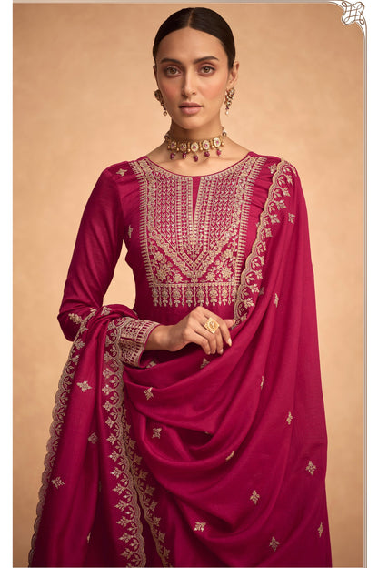 Pink Silk Pakistani Salwar Kameez Suit For Indian Festivals & Weddings - Thread Embroidery Work