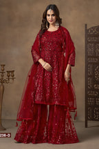 Red Net Palazzo with Thread and Sequins Work for Sangeet Outfits for Women