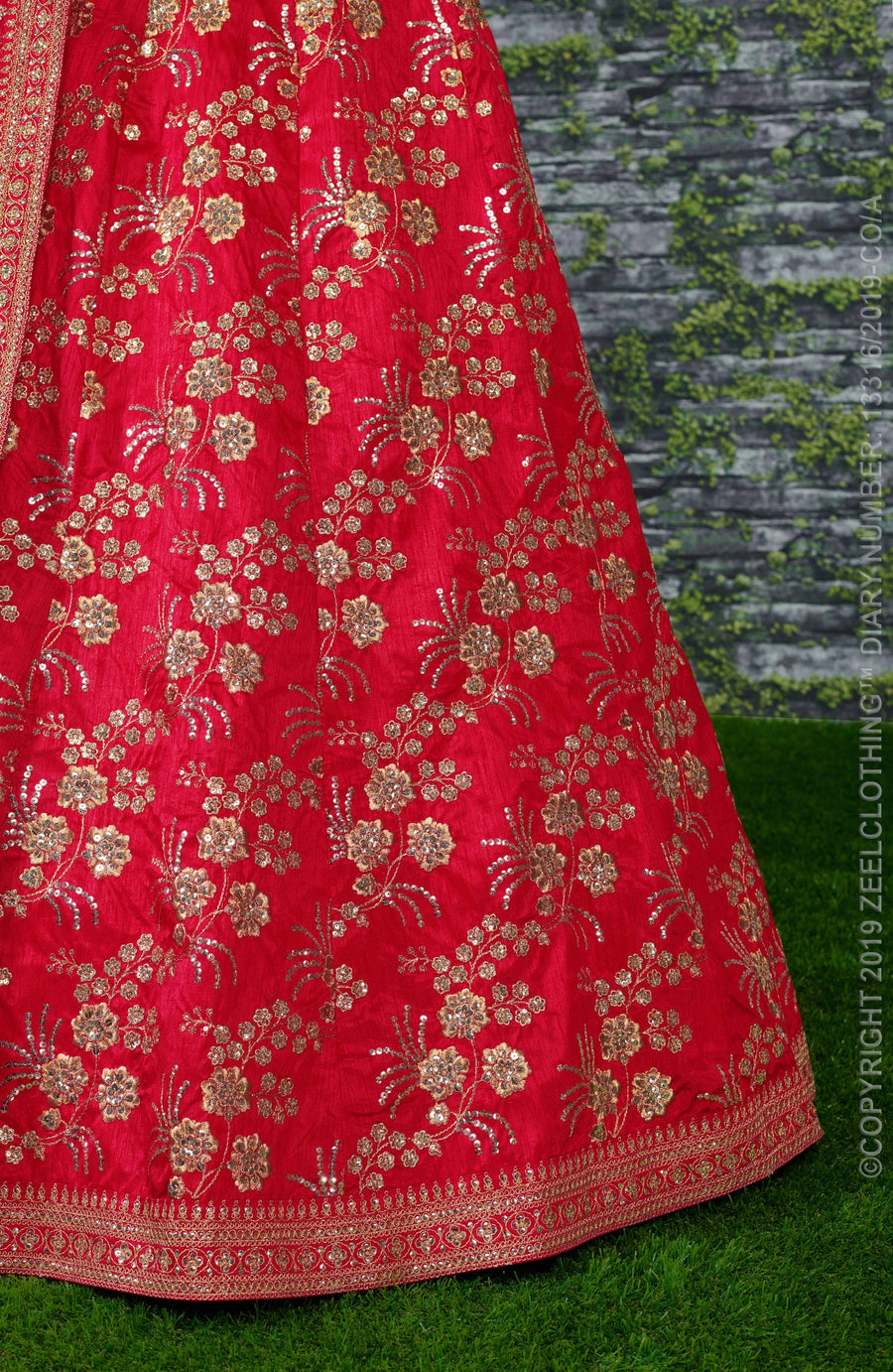 Red Slub Silk Lehenga Choli For Indian Festivals & Pakistani Weddings Dress - Sequence Embroidery Work, Zari Work