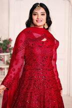 Red Net Sequins Embroidery Anarkali Outfits for Mehndi