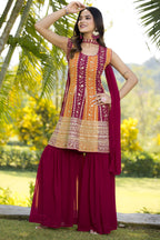 Red Maroon Georgette Sharara Suit For Women Indian Festivals & Weddings - Embroidery Work