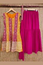 Reddish Maroon Georgette Sharara Suit For Women Indian Festivals & Weddings - Embroidery Work