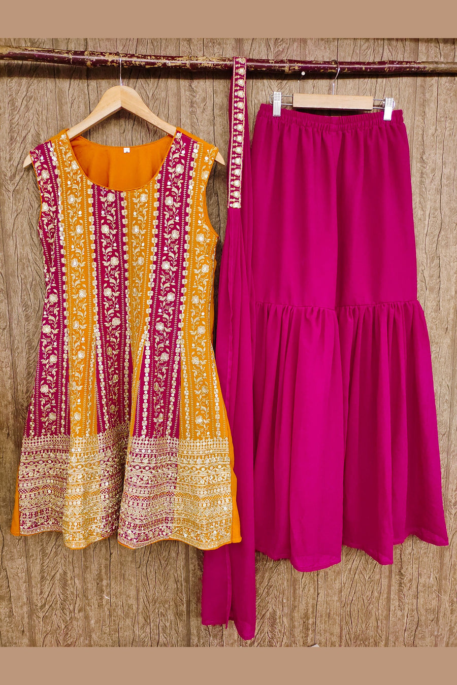 Reddish Maroon Georgette Sharara Suit For Women Indian Festivals & Weddings - Embroidery Work