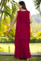 Red Maroon Georgette Sharara Suit For Women Indian Festivals & Weddings - Embroidery Work