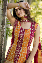 Red Maroon Georgette Sharara Suit For Women Indian Festivals & Weddings - Embroidery Work