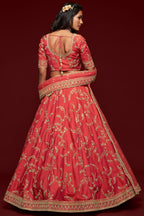 Reddish Pink Embroidered Lehenga with Art Silk Choli Dori Zari Work