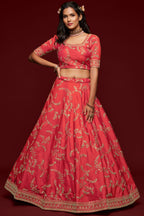 Reddish Pink Embroidered Lehenga with Art Silk Choli Dori Zari Work