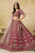 Reddish Pink Art Silk Lehenga Choli for Indian & Pakistani Wedding Festival - Thread & Sequin Embroidery Work