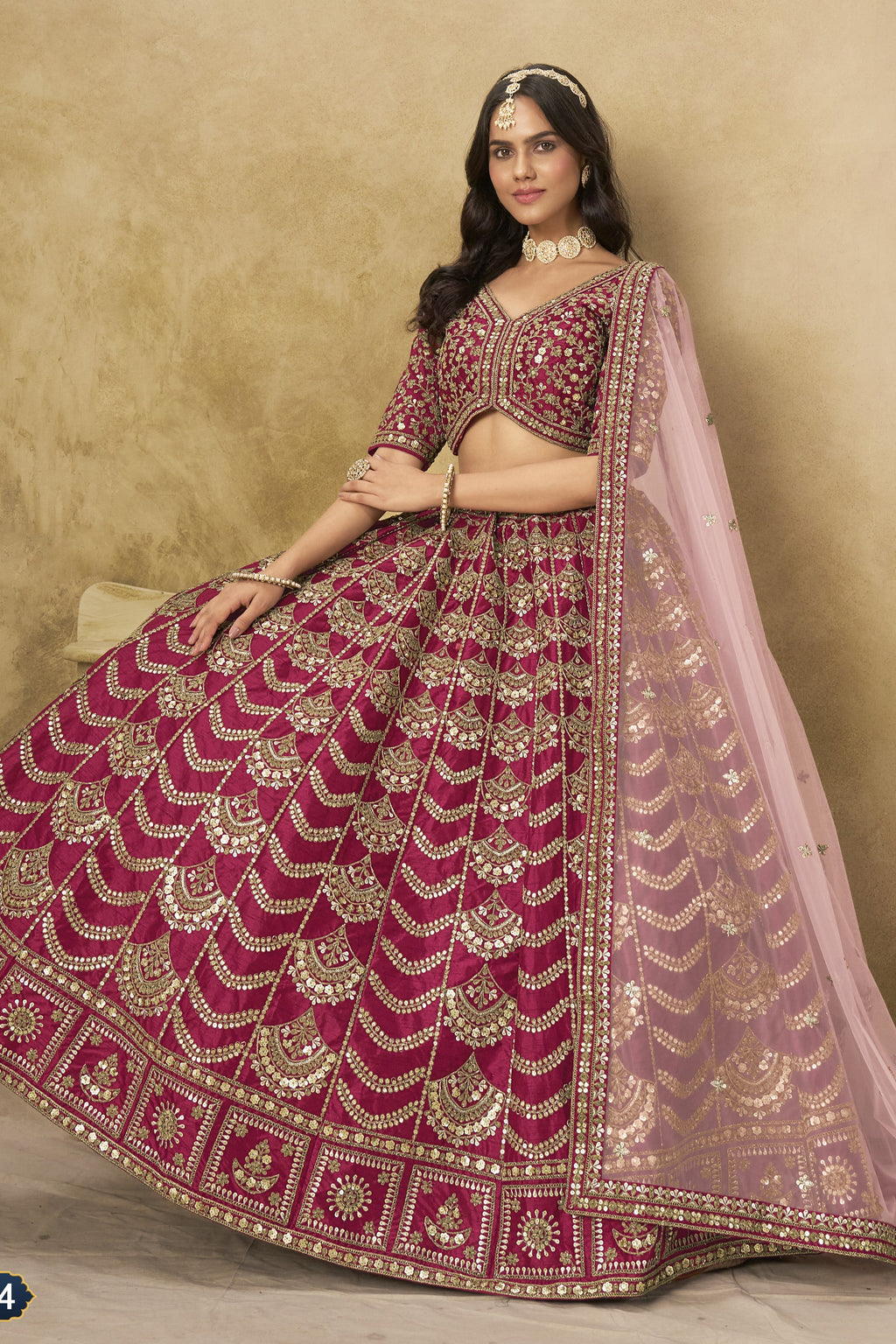 Reddish Pink Art Silk Lehenga Choli for Indian & Pakistani Wedding Festival - Thread & Sequin Embroidery Work