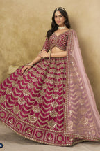 Reddish Pink Art Silk Lehenga Choli for Indian & Pakistani Wedding Festival - Thread & Sequin Embroidery Work