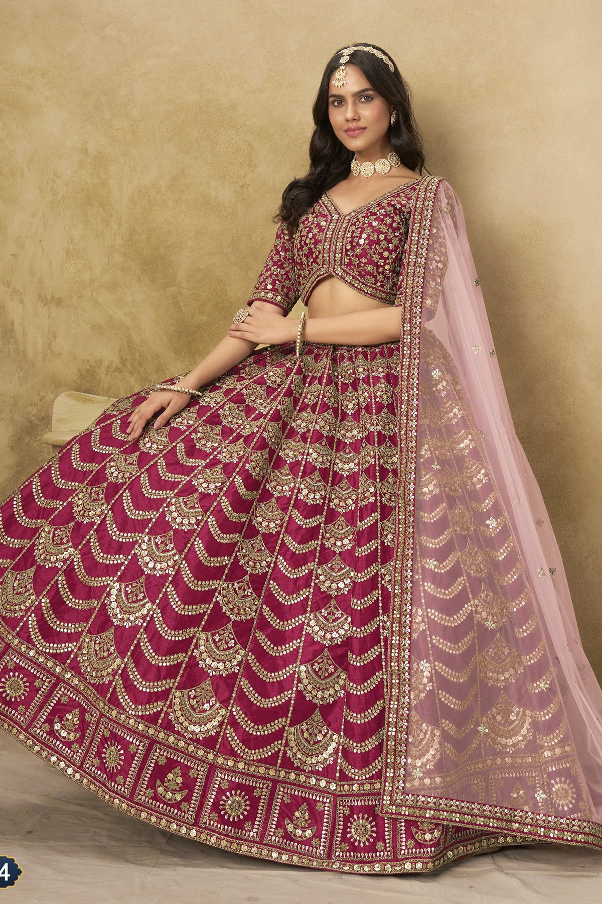 Reddish Pink Art Silk Lehenga Choli for Indian & Pakistani Wedding Festival - Thread & Sequin Embroidery Work