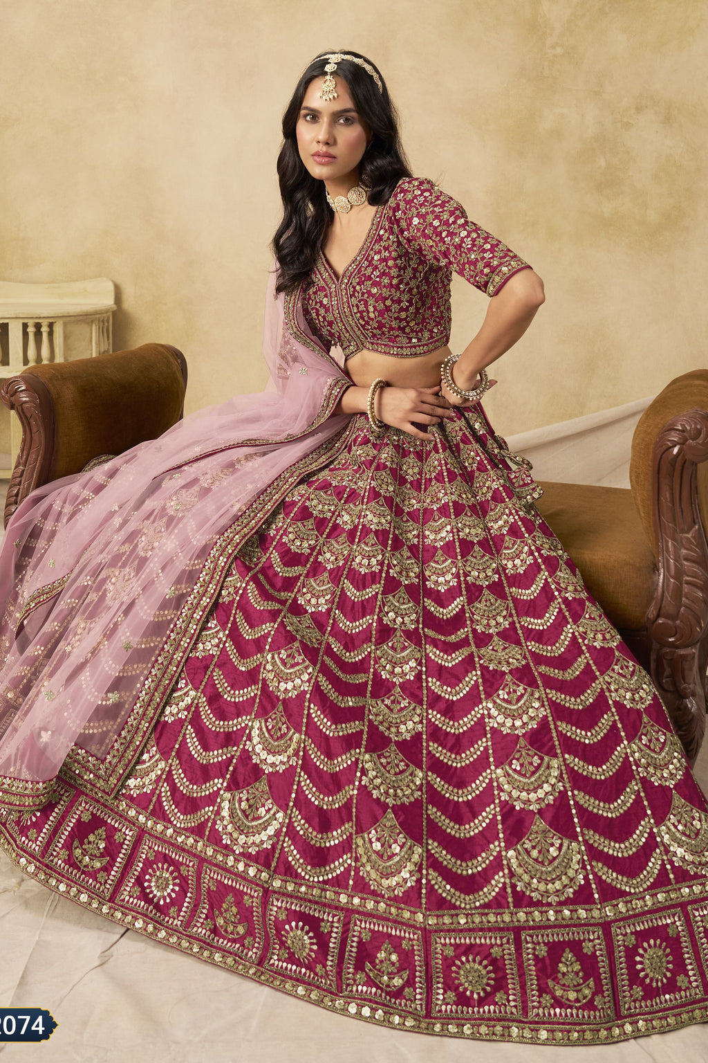 Reddish Pink Art Silk Lehenga Choli for Indian & Pakistani Wedding Festival - Thread & Sequin Embroidery Work