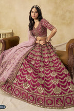 Reddish Pink Art Silk Lehenga Choli for Indian & Pakistani Wedding Festival - Thread & Sequin Embroidery Work