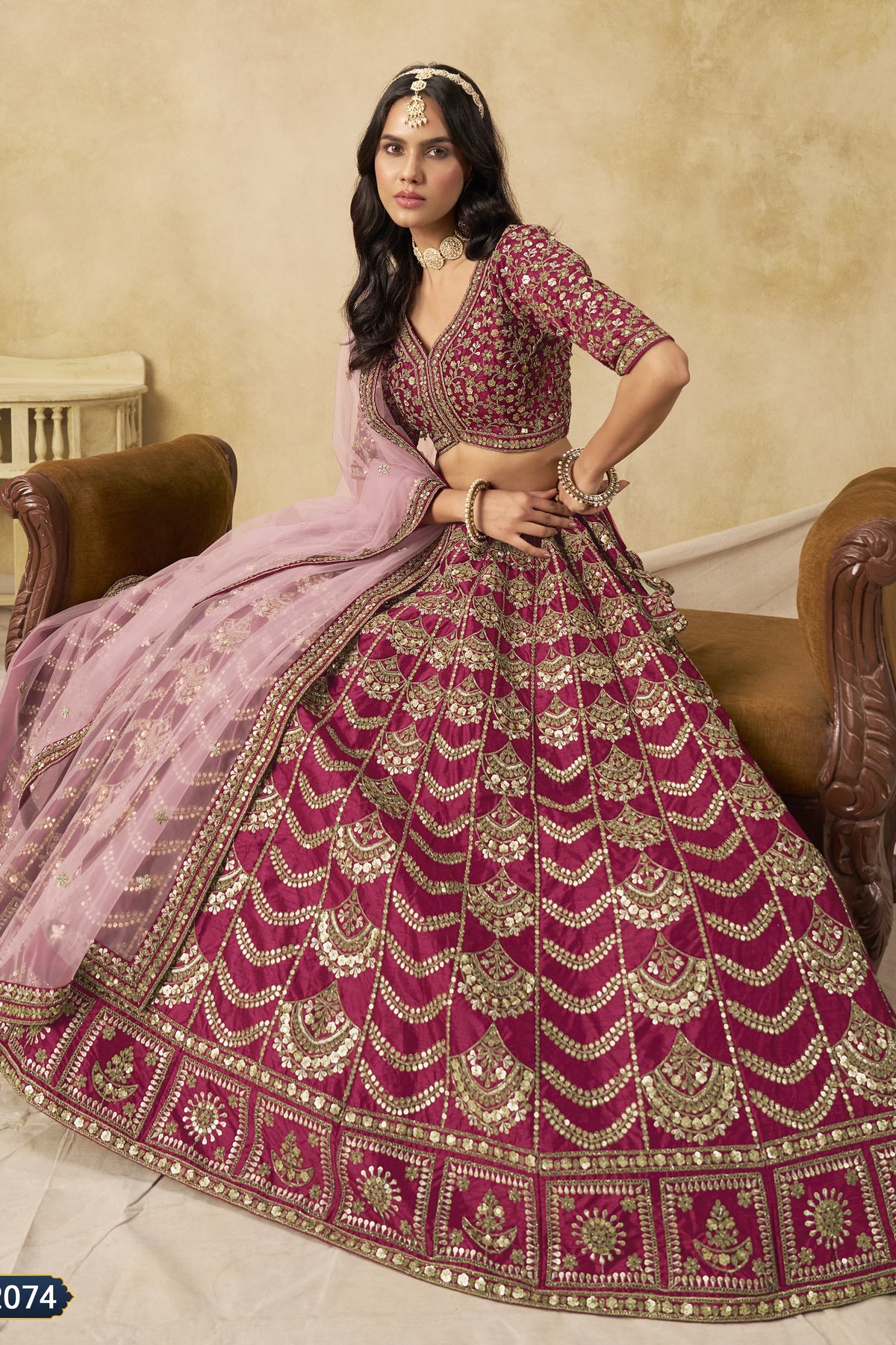 Reddish Pink Art Silk Lehenga Choli for Indian & Pakistani Wedding Festival - Thread & Sequin Embroidery Work