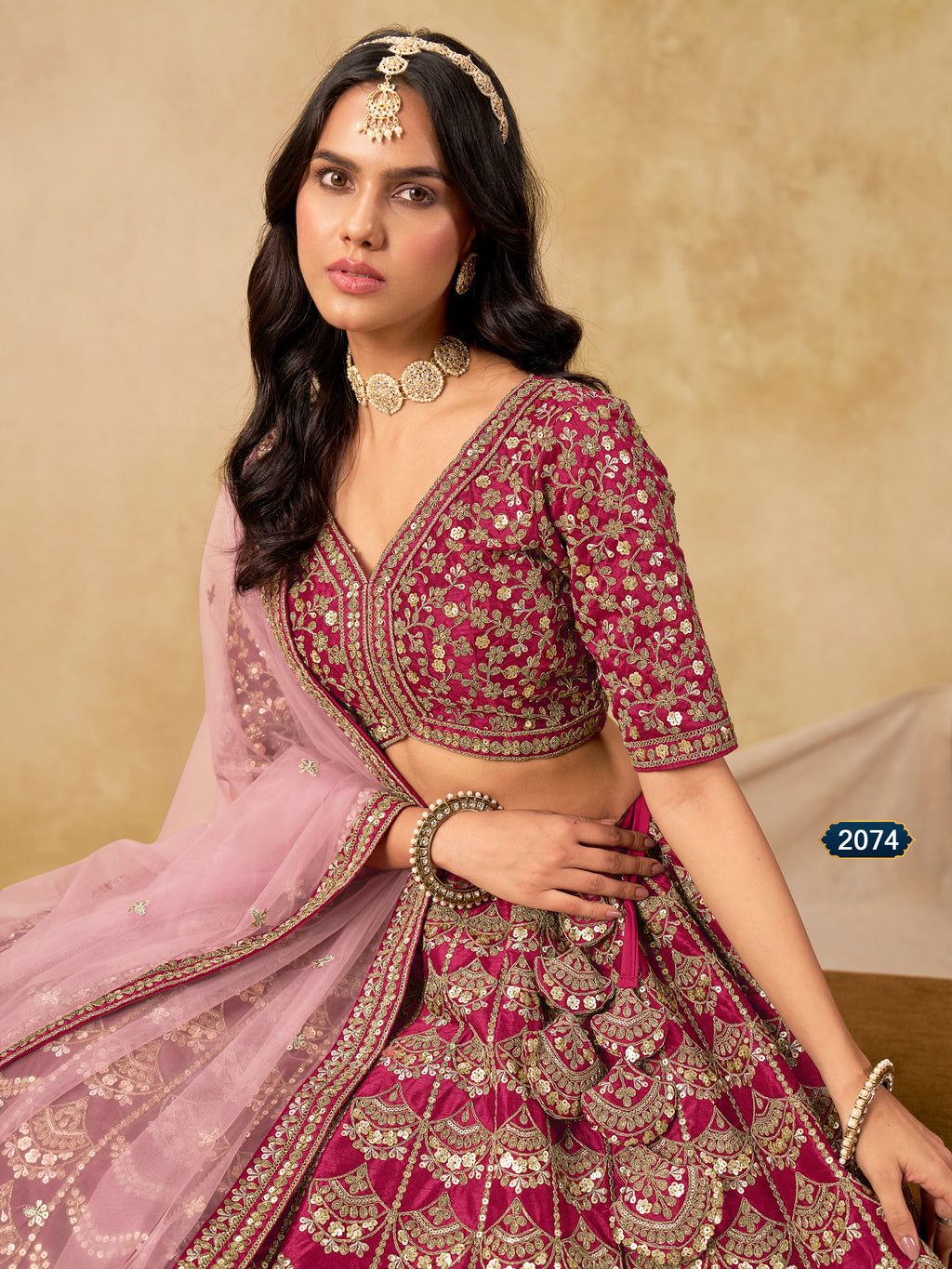 Reddish Pink Art Silk Lehenga Choli for Indian & Pakistani Wedding Festival - Thread & Sequin Embroidery Work