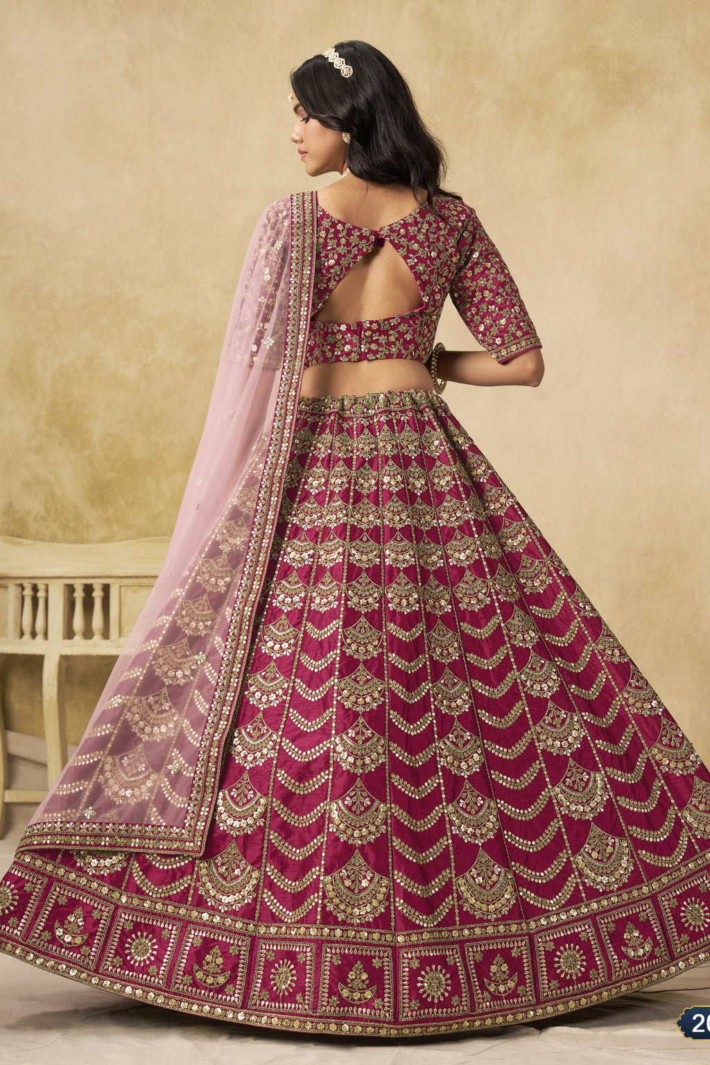 Reddish Pink Art Silk Lehenga Choli for Indian & Pakistani Wedding Festival - Thread & Sequin Embroidery Work