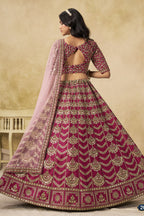 Reddish Pink Art Silk Lehenga Choli for Indian & Pakistani Wedding Festival - Thread & Sequin Embroidery Work