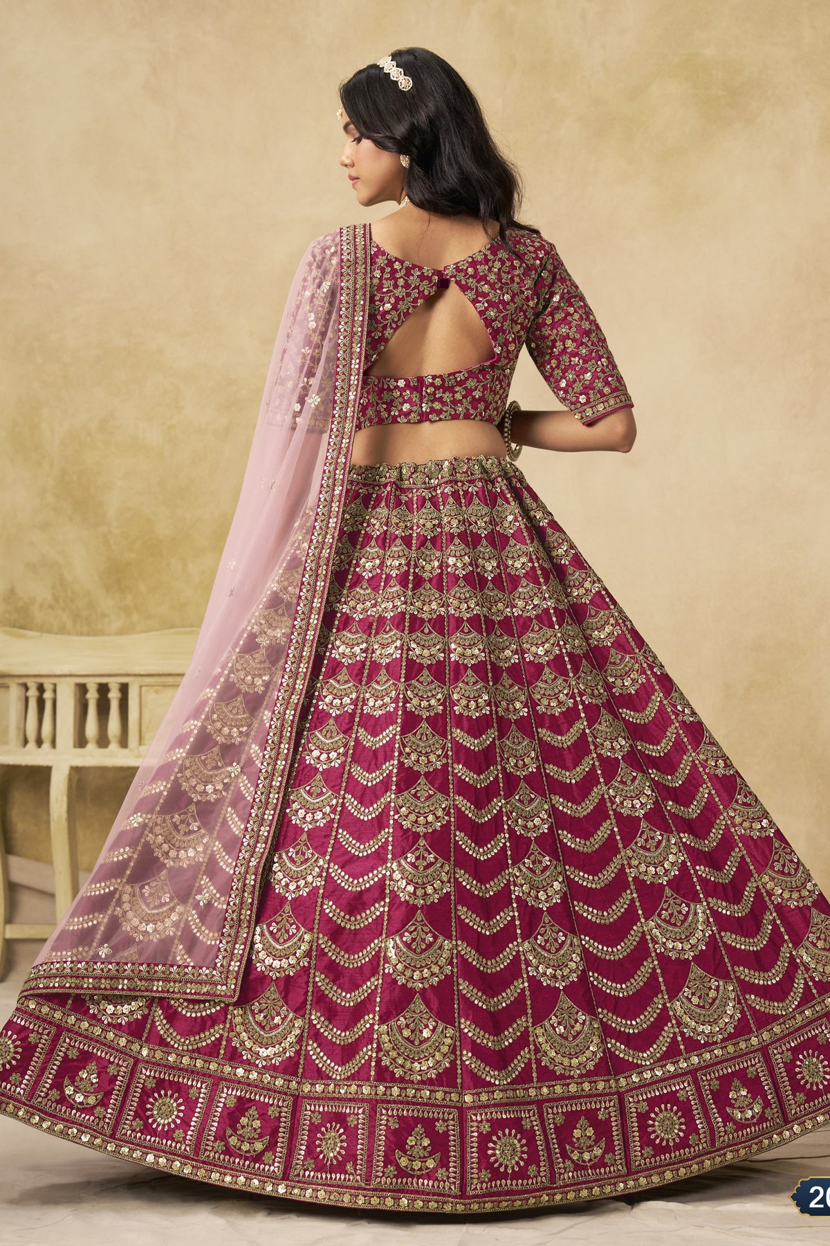 Reddish Pink Art Silk Lehenga Choli for Indian & Pakistani Wedding Festival - Thread & Sequin Embroidery Work