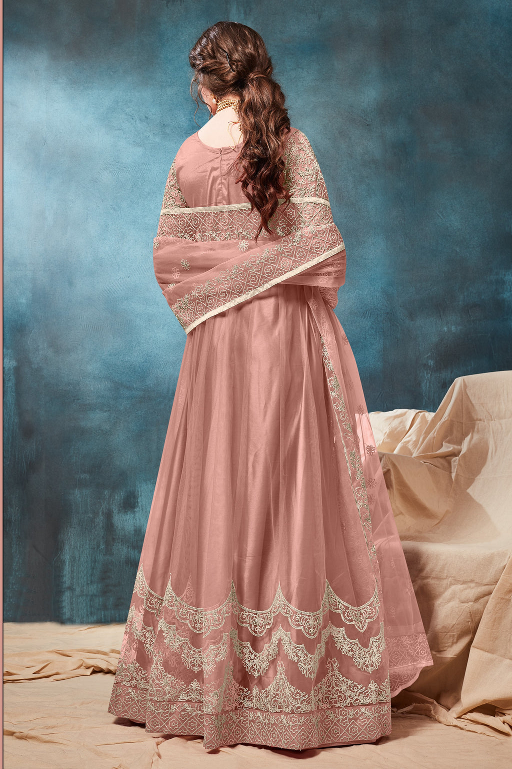 Rose Net Anarkali with Dori Embroidery Indian Dresses for Women