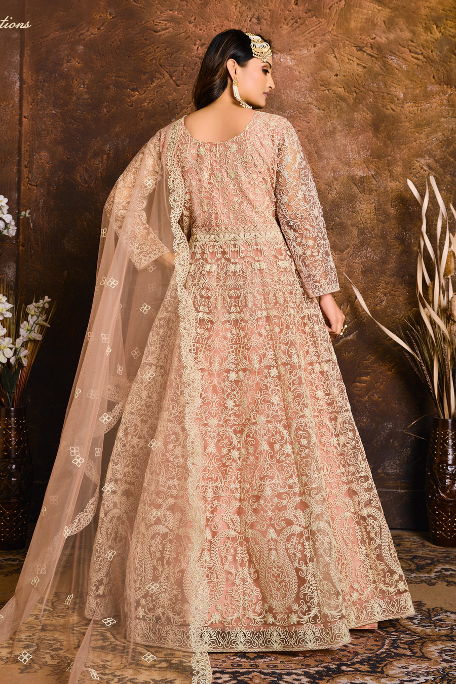 Rose Net Embroidery Anarkali Sangeet Outfits for Women