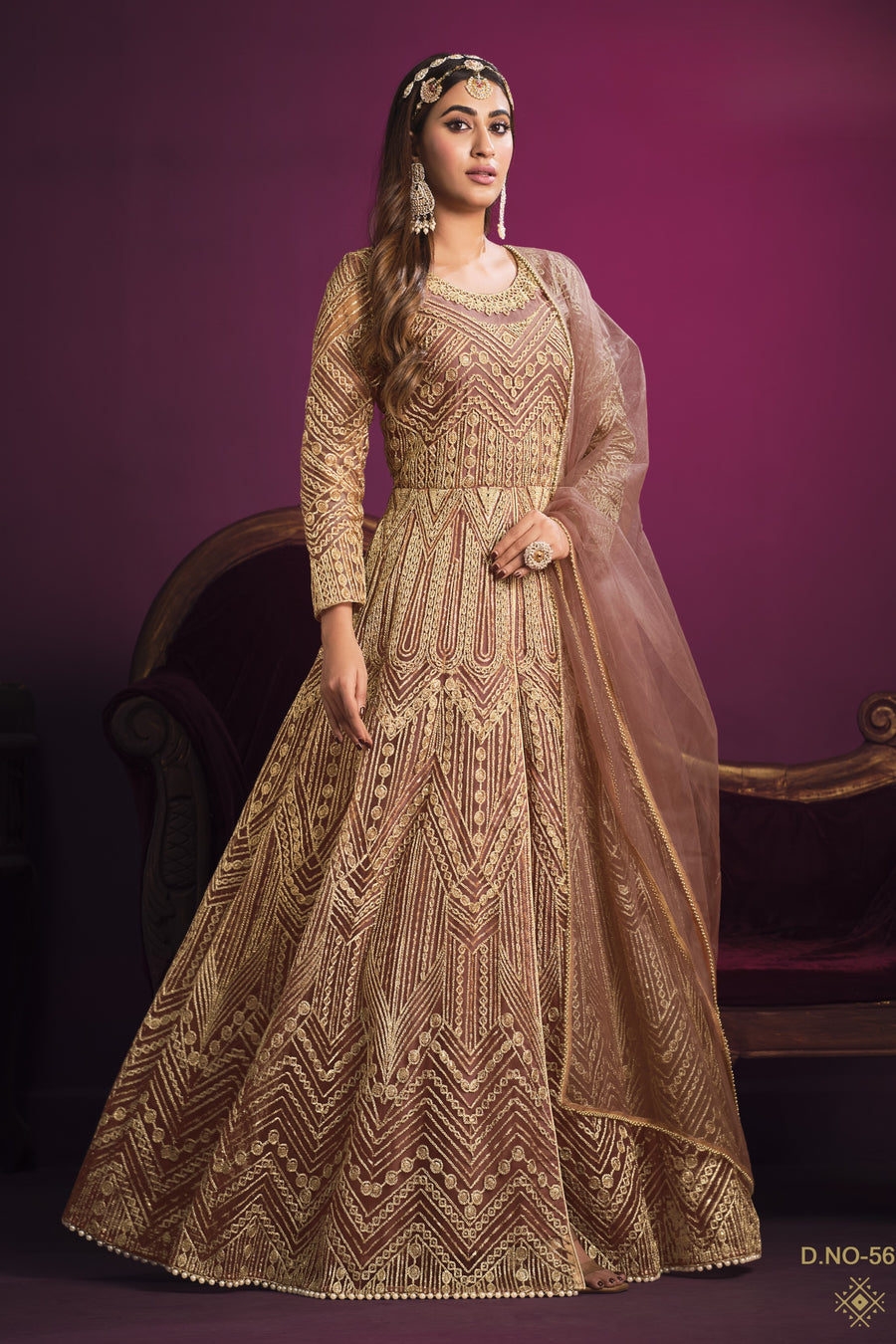 Rose Net Thread Embroidery Work Anarkali Indian Dresses for Women