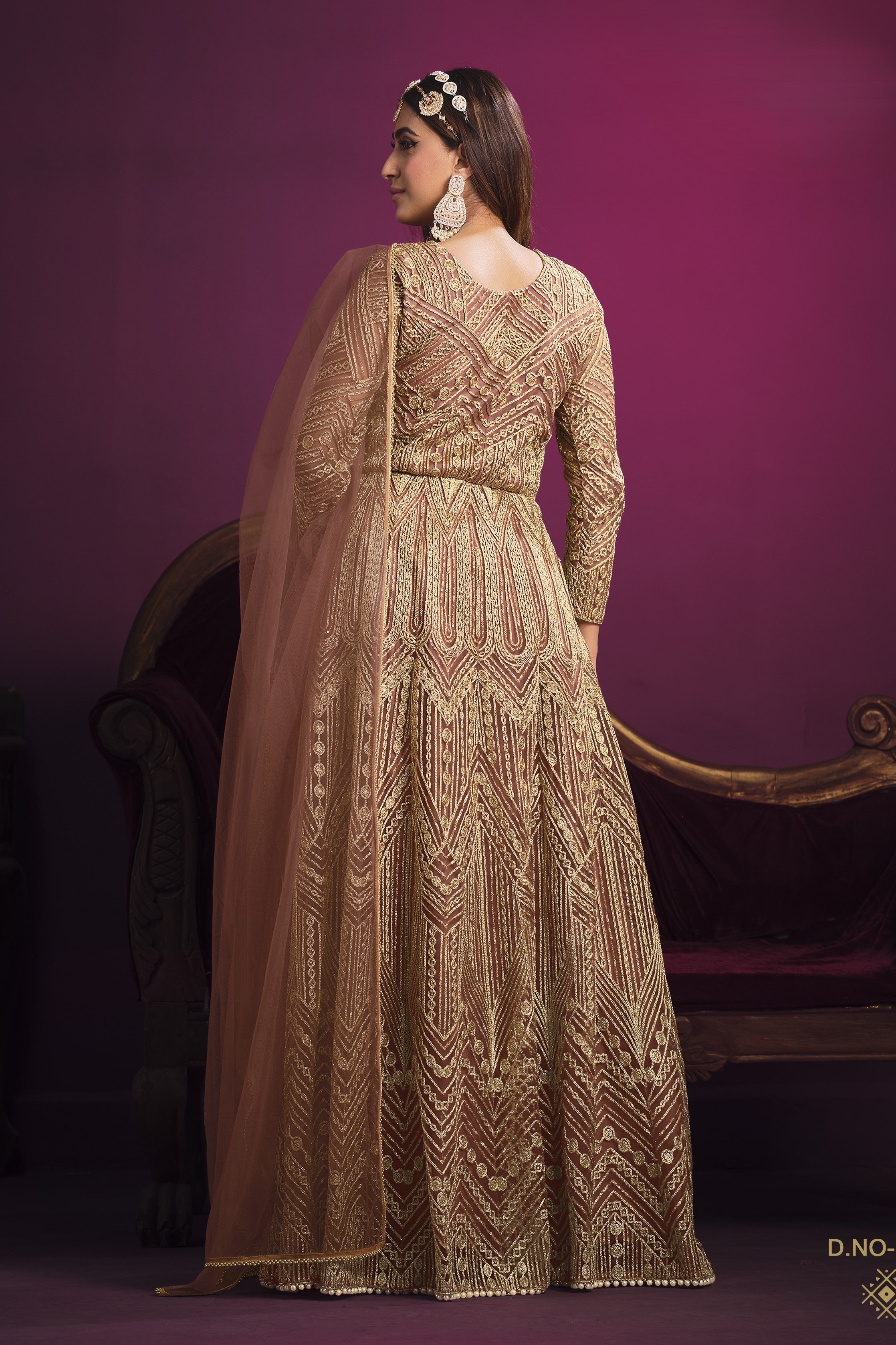 Rose Net Thread Embroidery Work Anarkali Indian Dresses for Women