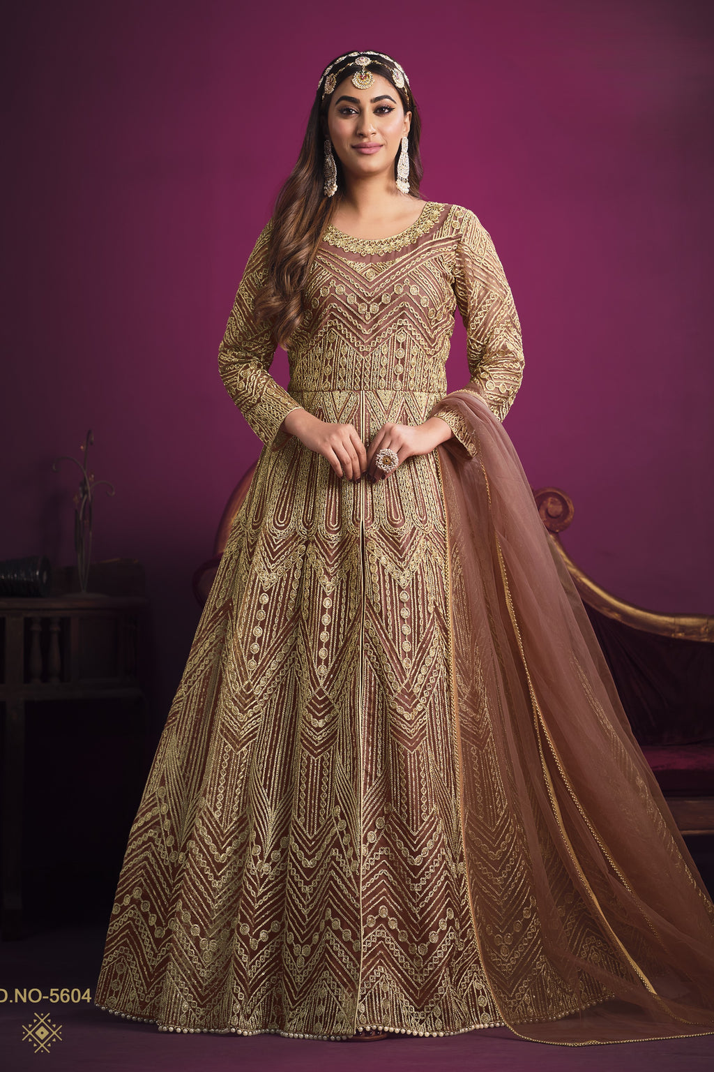 Rose Net Thread Embroidery Work Anarkali Indian Dresses for Women