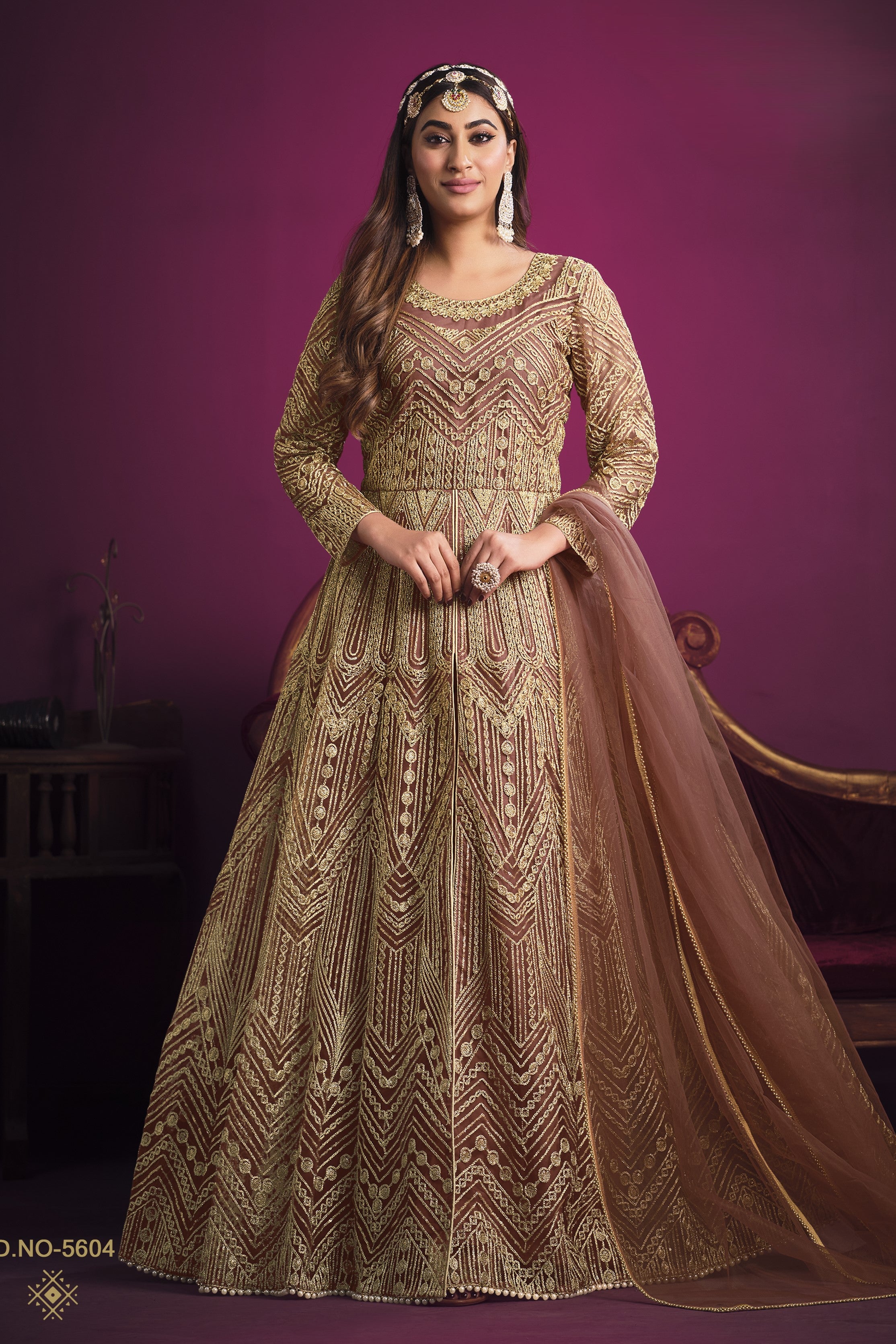 Rose Net Thread Embroidery Work Anarkali Indian Dresses for Women
