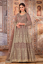 Dark Rose Art Silk Pakistani Anarkali Dress with Sequins and Thread Work