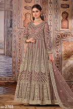 Dark Rose Art Silk Pakistani Anarkali Dress with Sequins and Thread Work