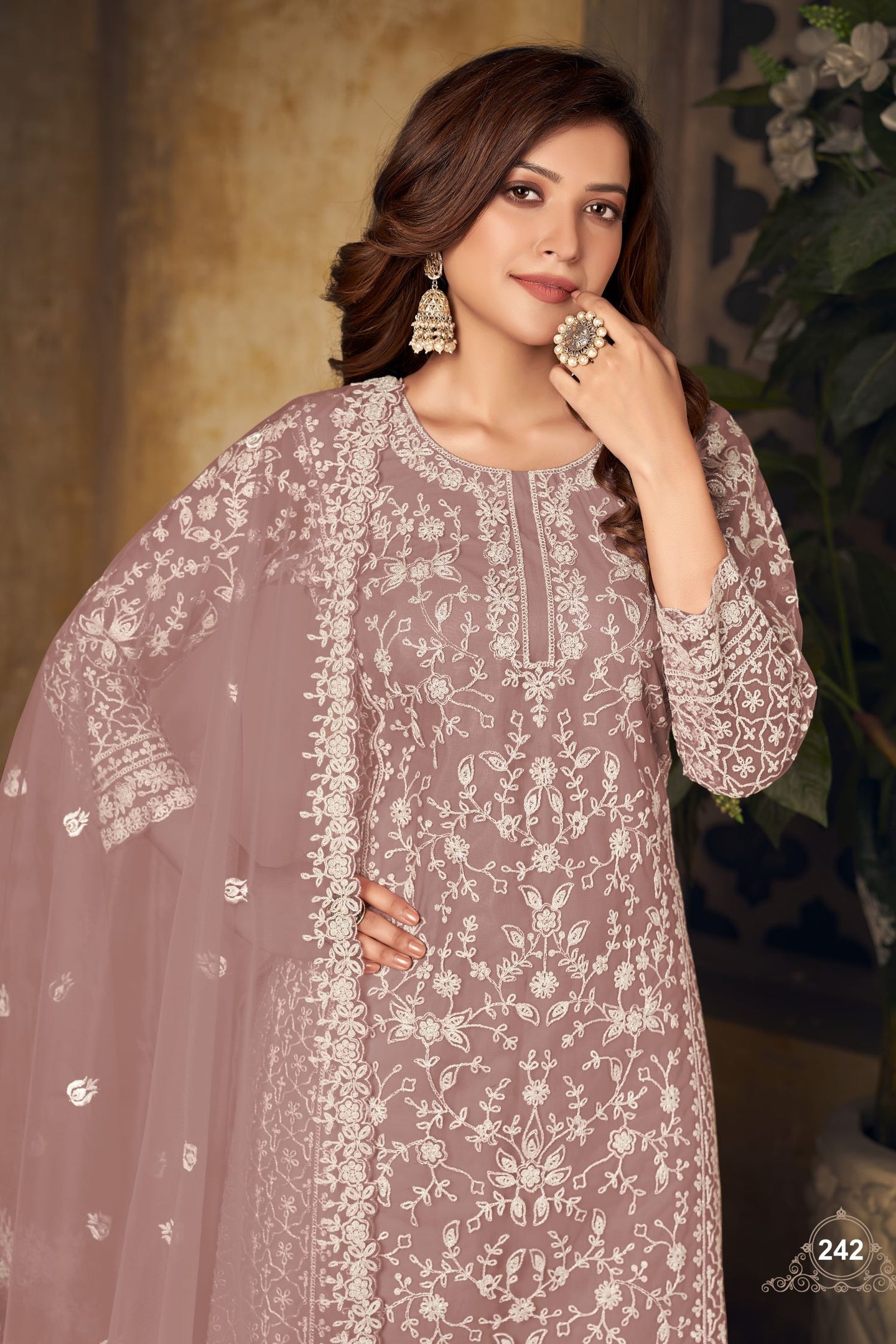 Rose Net Plazo with Thread Embroidery Sangeet Outfits for Women