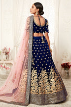 Royal Blue Velvet Ghagra Choli with Zari and Sequins Embroidery Work