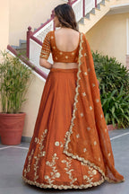 Rust Colour Rangoli Silk Wedding Lengha for Women with Zari and Sequins Work