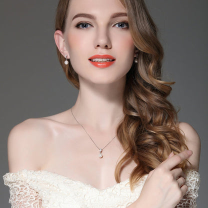 Pearl S925 Sterling Silver Necklace with Zirconia Diamond - Exquisite Engagement Party Wedding Jewelry